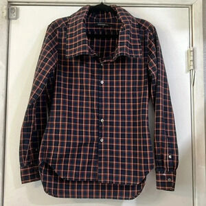 Timo Weiland Plaid Checkered Button Down Big Collar Career Work Layering Preppy
